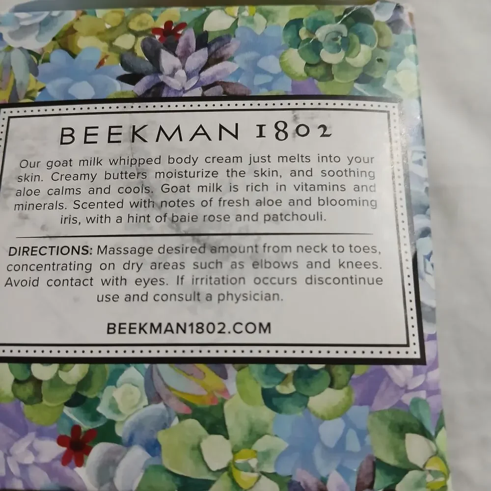 BEEKMAN 1802 Pure Goat Milk Whipped Body Cream Aloe & Iris 8oz New/Sealed